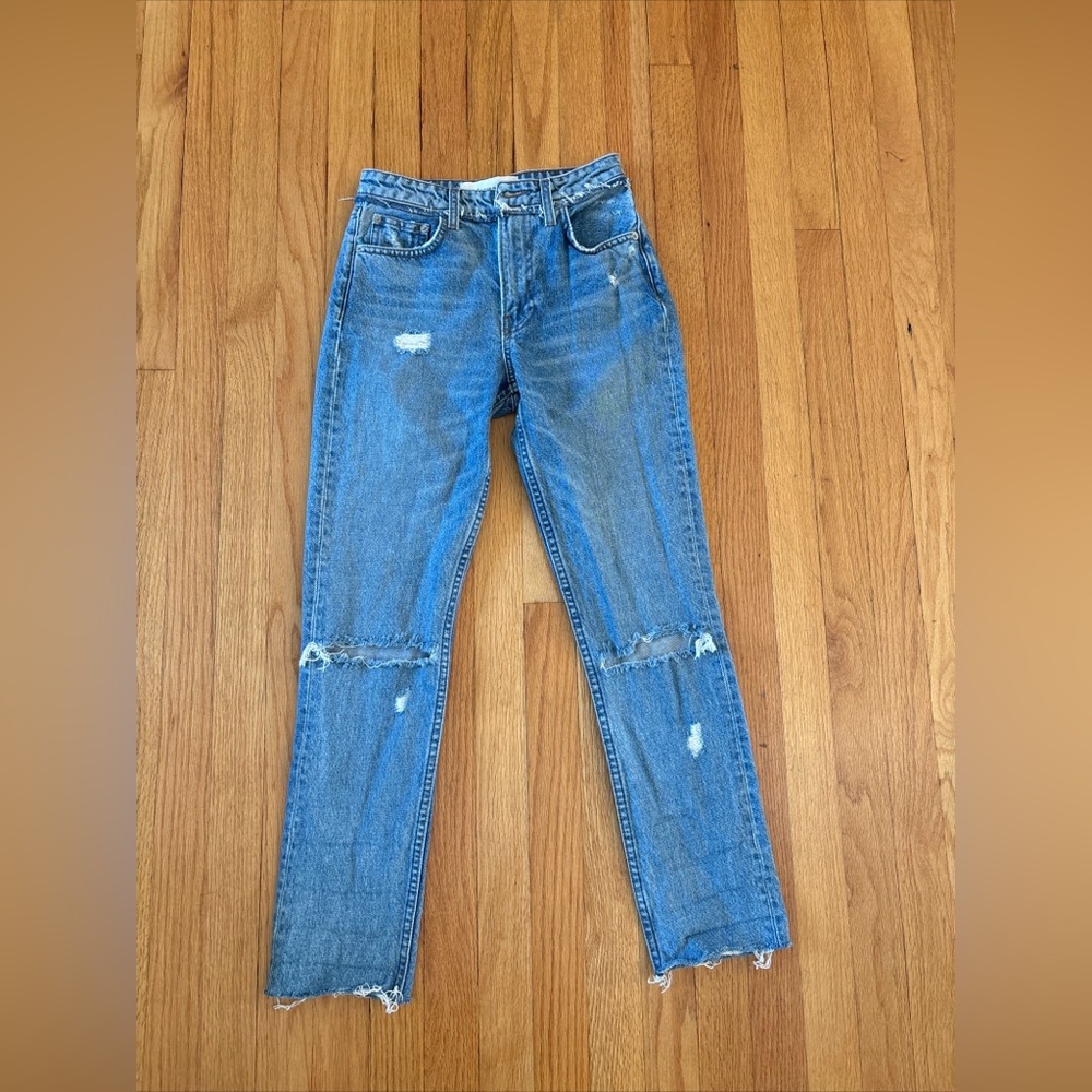 Reformation High Rise Cigarette Distressed Jean SAVU  Wash Women's 23